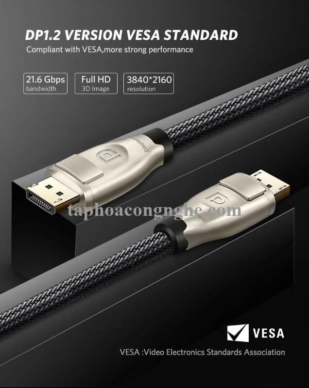 Ugreen 30122 5M Màu Đen Cáp 2 Đầu Displayport V1.2 cao cấp hỗ trợ 4K*2K 60GHz DP107 30030122